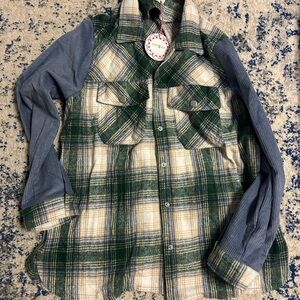 Umgee Green and Tan Plaid Shirt